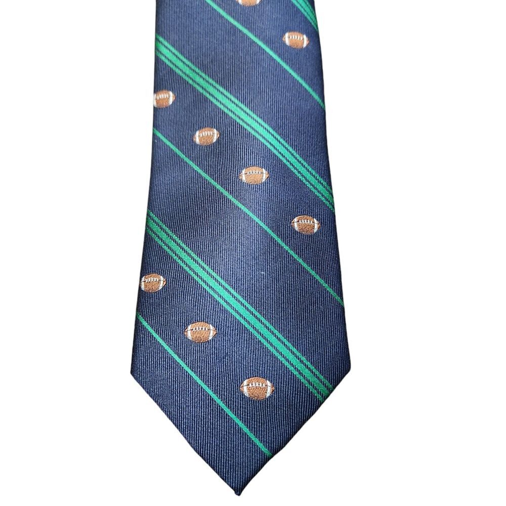NEW Croft‎ Borrow Mens Tie Blue Green Football Poly Silk Blend